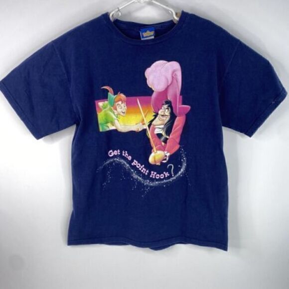 Vintage 90s Disney Classics Sz L Navy Peter Pan Captain Hook Movie Cartoon Shirt